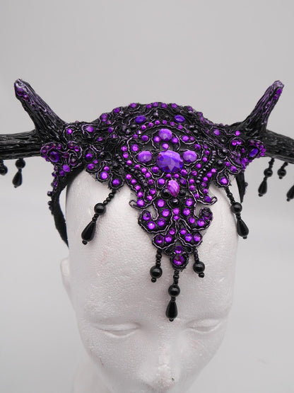 dark purple Gothic Antler Headpiece ~ Dreamcatcher Headdress ~ Horns Headpiece ~ Royal Headdress