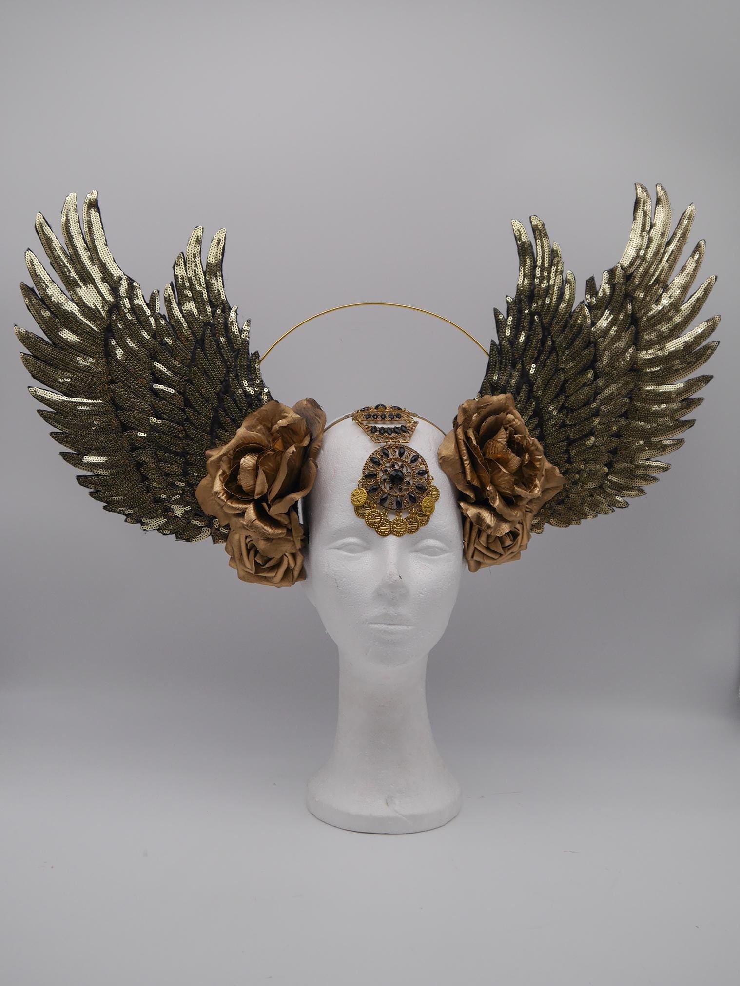 golden XXL Wings Headdress ~ Wing ~ Fantasy ~ Headpiece ~ Wallcure