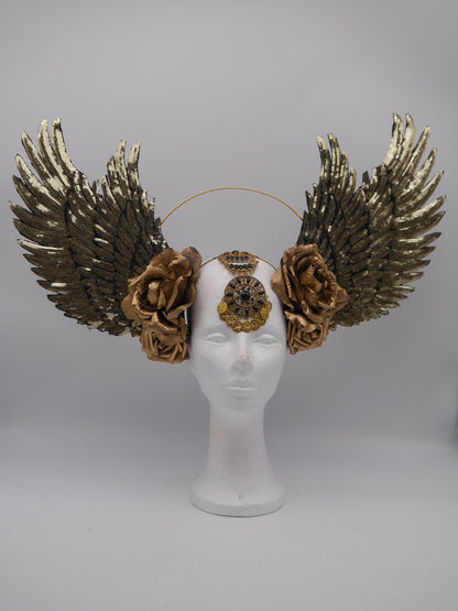 golden XXL Wings Headdress ~ Wing ~ Fantasy ~ Headpiece ~ Wallcure