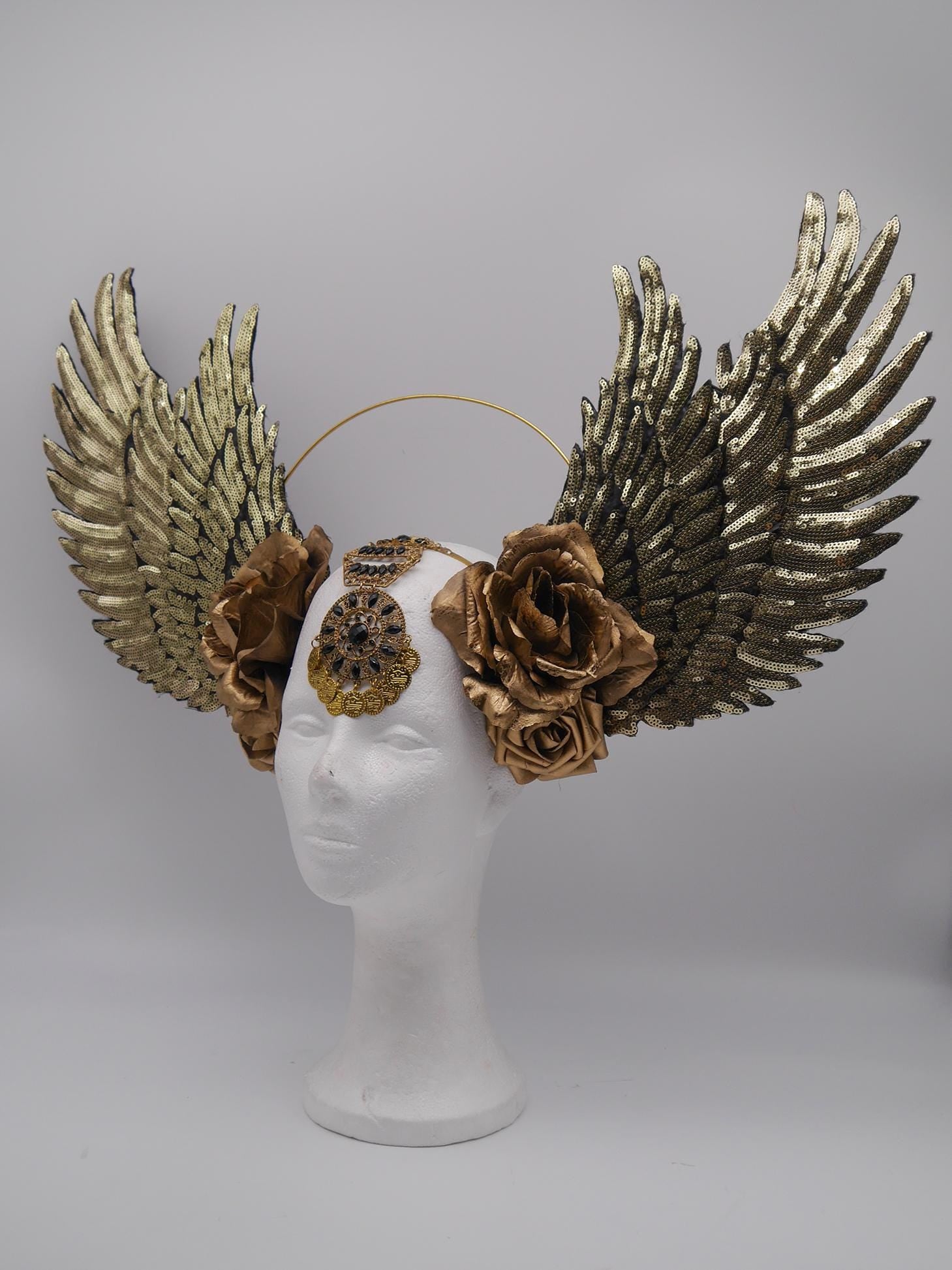 golden XXL Wings Headdress ~ Wing ~ Fantasy ~ Headpiece ~ Wallcure