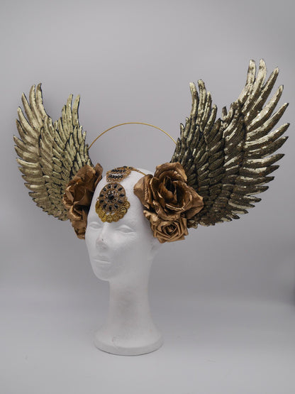 golden XXL Wings Headdress ~ Wing ~ Fantasy ~ Headpiece ~ Wallcure