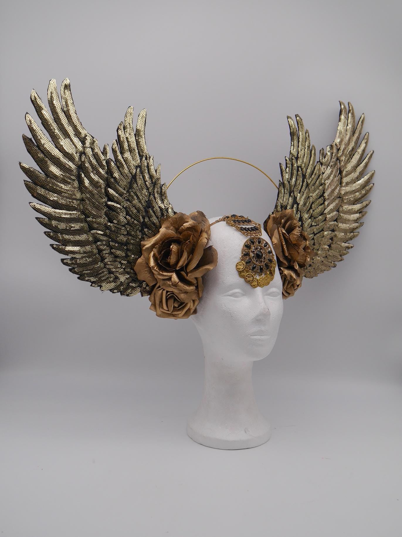 golden XXL Wings Headdress ~ Wing ~ Fantasy ~ Headpiece ~ Wallcure