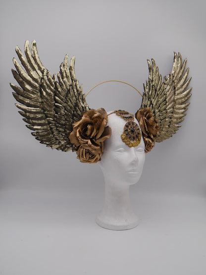 golden XXL Wings Headdress ~ Wing ~ Fantasy ~ Headpiece ~ Wallcure