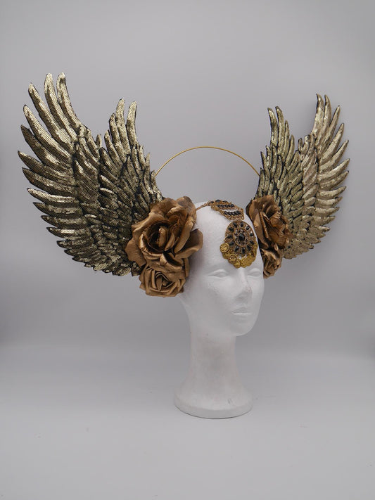 golden XXL Wings Headdress ~ Wing ~ Fantasy ~ Headpiece ~ Wallcure