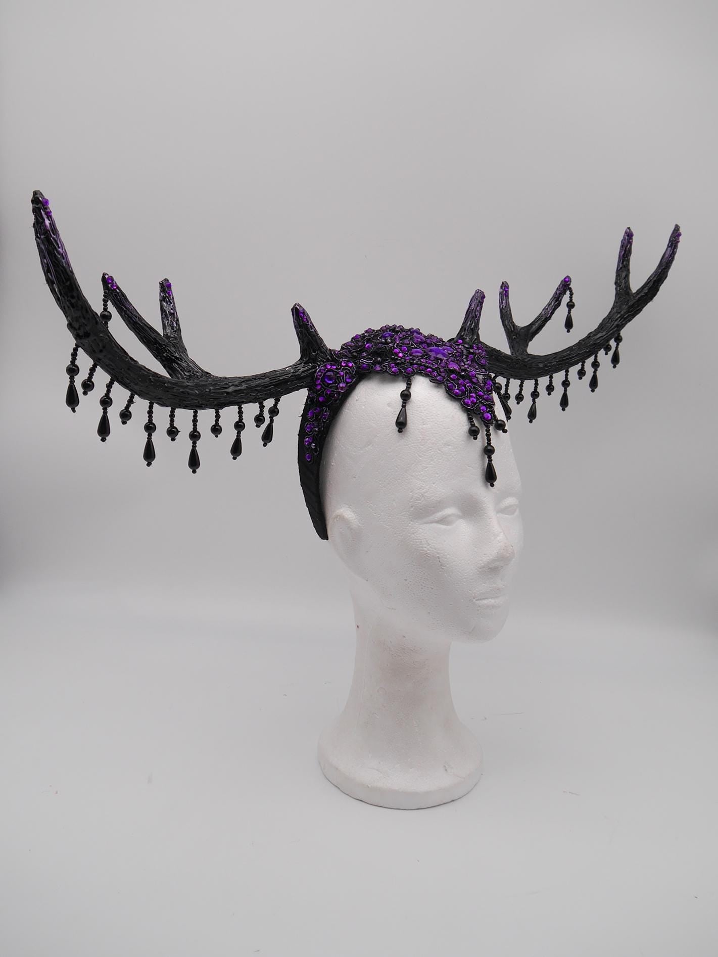 dark purple Gothic Antler Headpiece ~ Dreamcatcher Headdress ~ Horns Headpiece ~ Royal Headdress