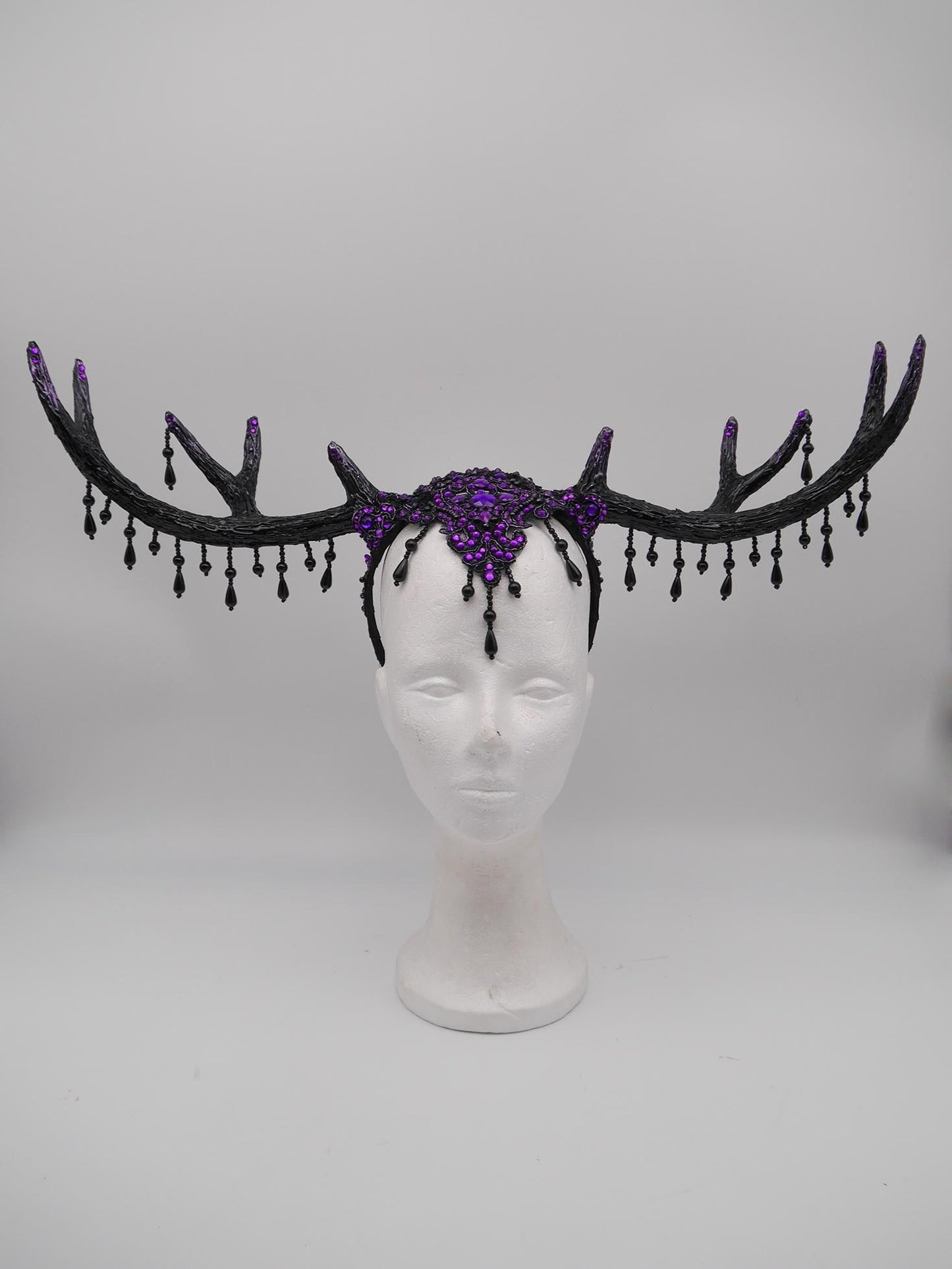 dark purple Gothic Antler Headpiece ~ Dreamcatcher Headdress ~ Horns Headpiece ~ Royal Headdress