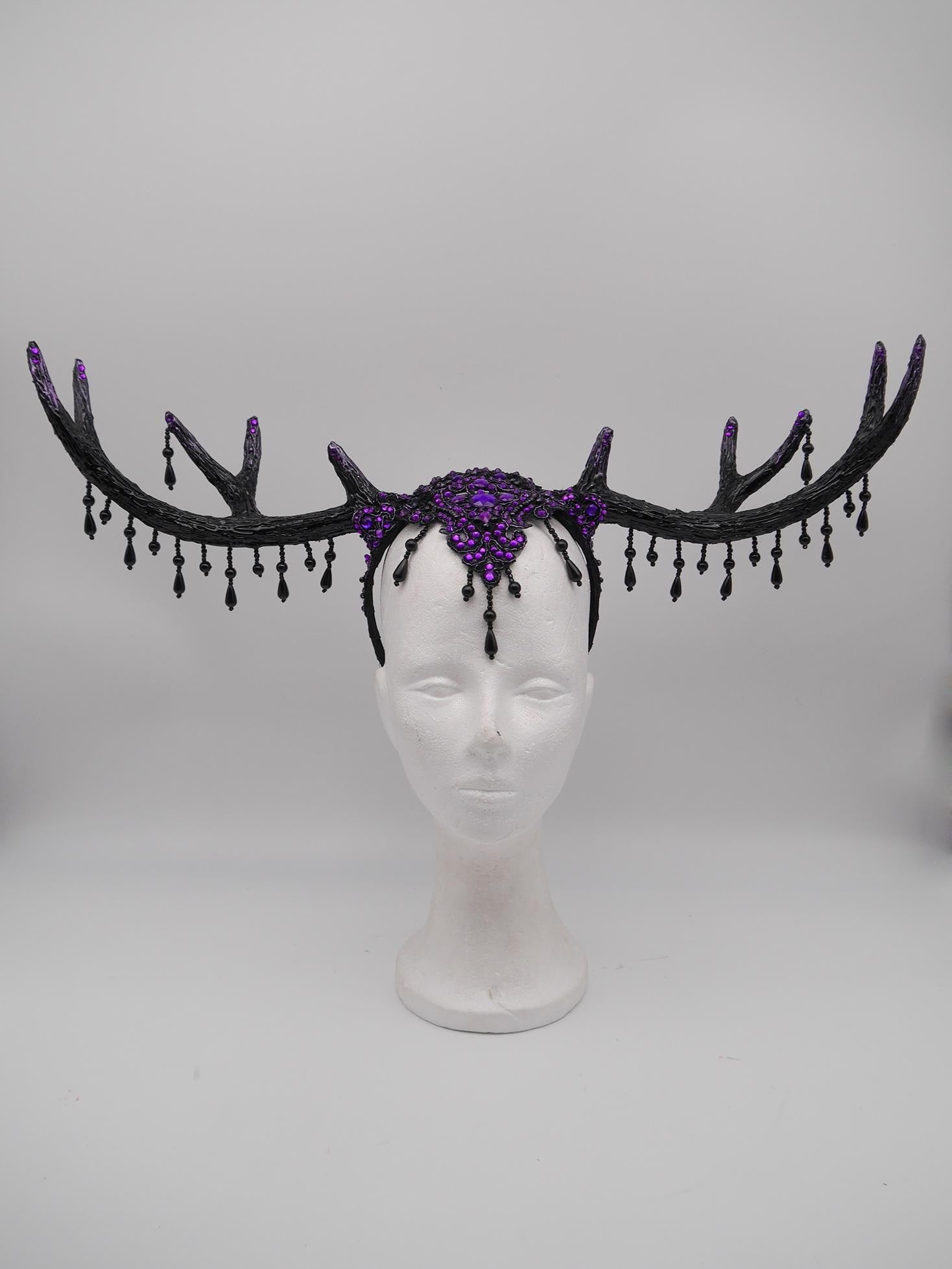 dark purple Gothic Antler Headpiece ~ Dreamcatcher Headdress ~ Horns Headpiece ~ Royal Headdress