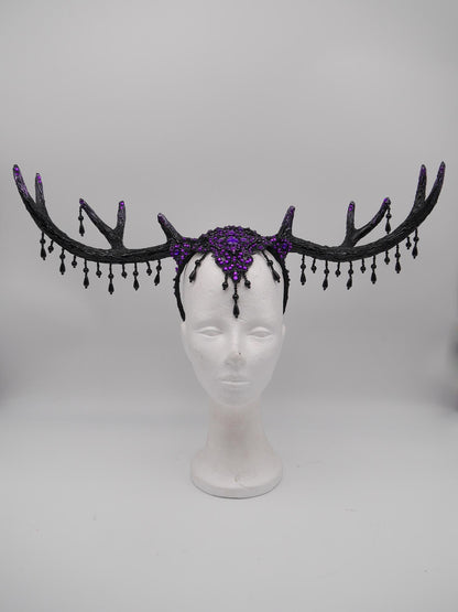 dark purple Gothic Antler Headpiece ~ Dreamcatcher Headdress ~ Horns Headpiece ~ Royal Headdress