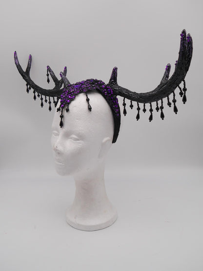 dark purple Gothic Antler Headpiece ~ Dreamcatcher Headdress ~ Horns Headpiece ~ Royal Headdress