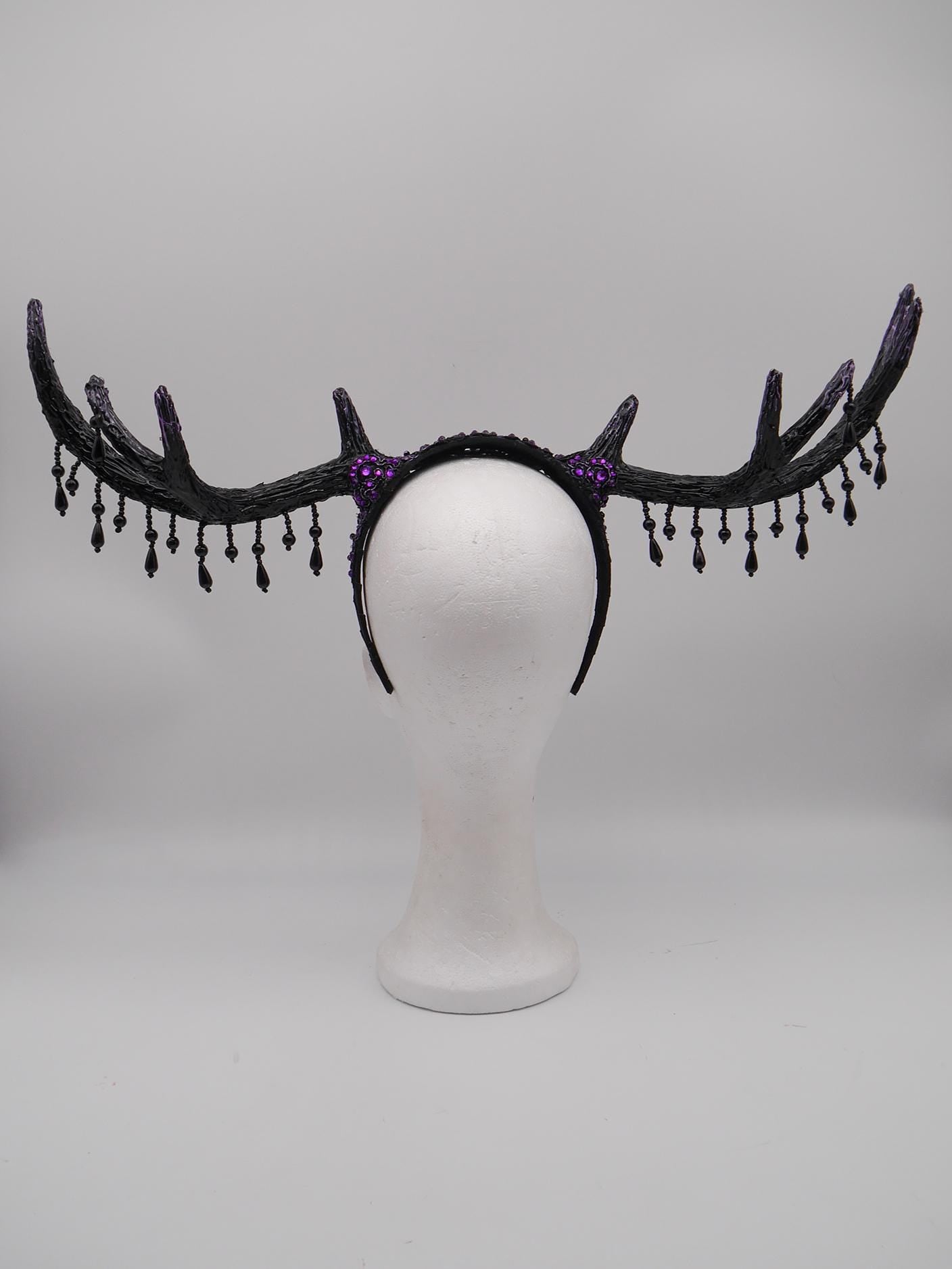 dark purple Gothic Antler Headpiece ~ Dreamcatcher Headdress ~ Horns Headpiece ~ Royal Headdress