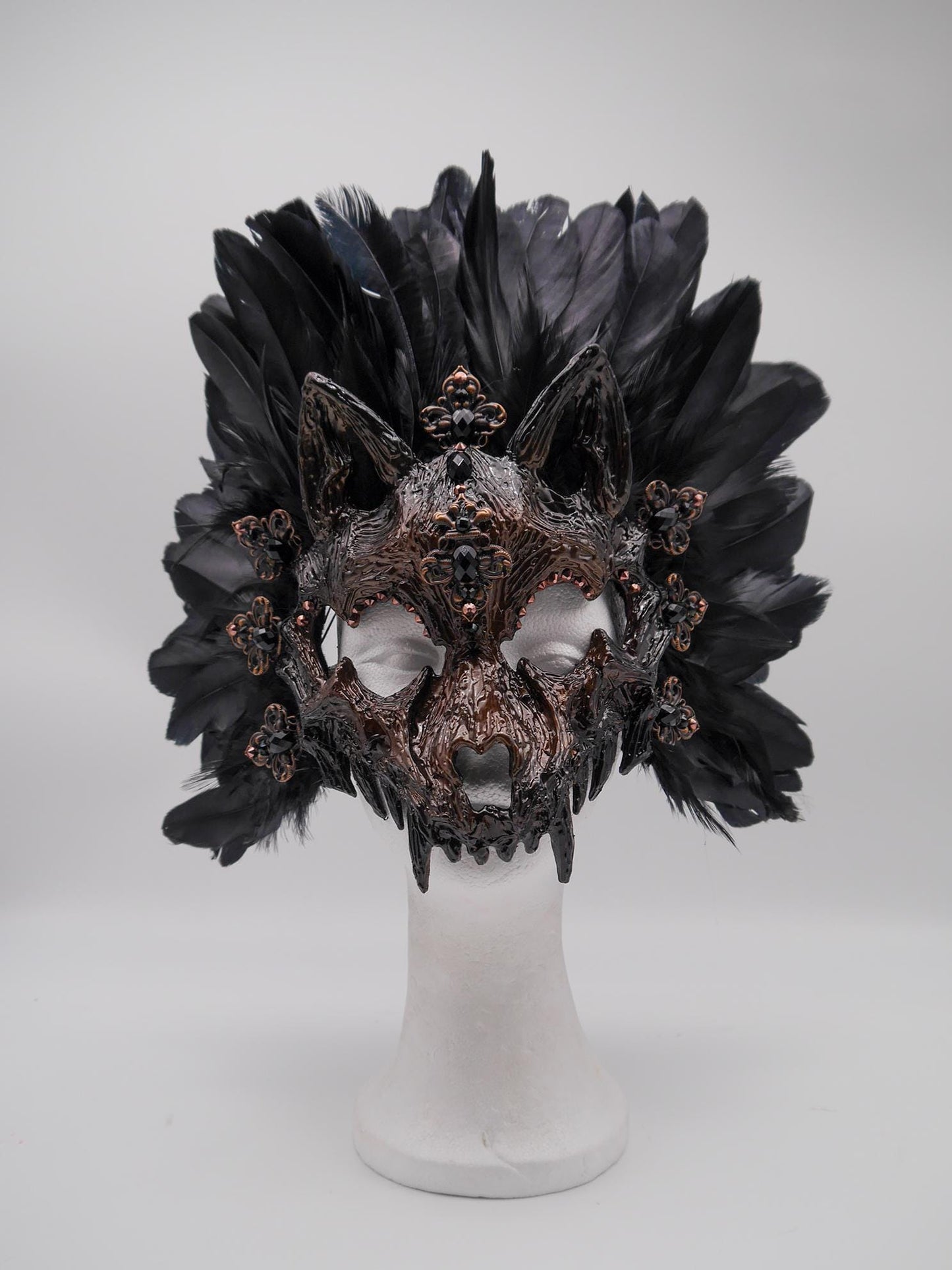 Black silber Cat Mask ~ Boho Maske ~ Headdress ~ Headpiece ~ Skull - Bones ~ wolves ~ wolf ~ Kopfschmuck