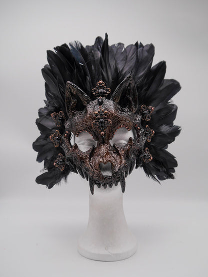 Black silber Cat Mask ~ Boho Maske ~ Headdress ~ Headpiece ~ Skull - Bones ~ wolves ~ wolf ~ Kopfschmuck