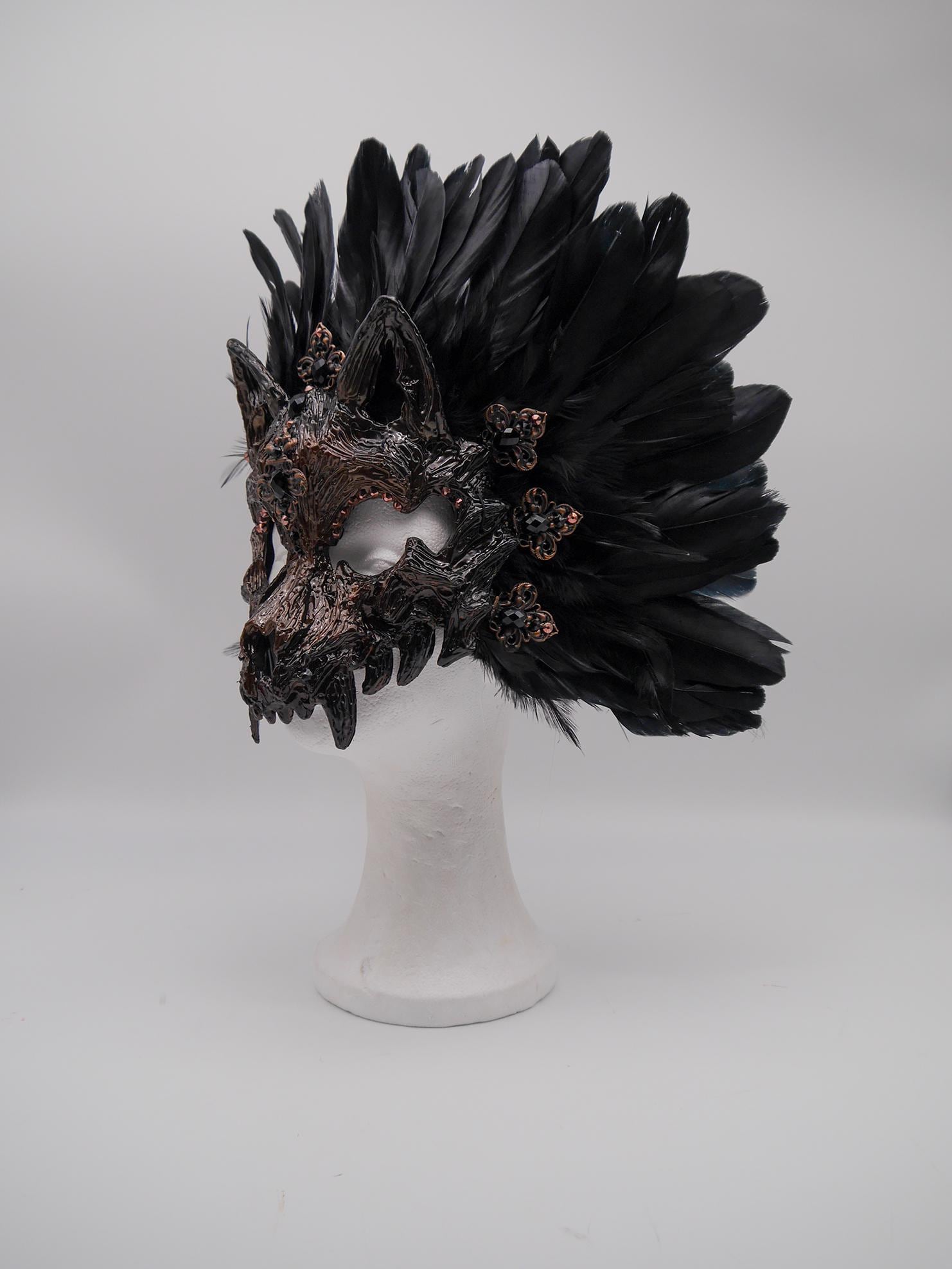 Black silber Cat Mask ~ Boho Maske ~ Headdress ~ Headpiece ~ Skull - Bones ~ wolves ~ wolf ~ Kopfschmuck