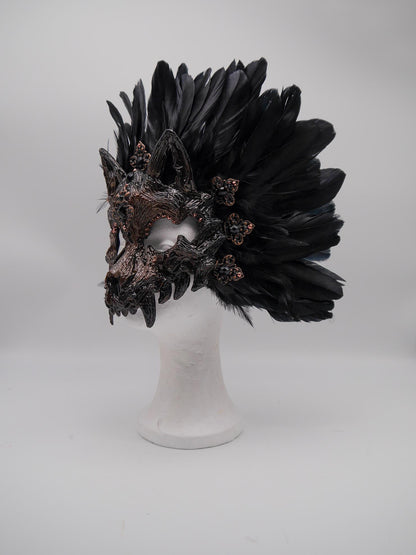 Black silber Cat Mask ~ Boho Maske ~ Headdress ~ Headpiece ~ Skull - Bones ~ wolves ~ wolf ~ Kopfschmuck