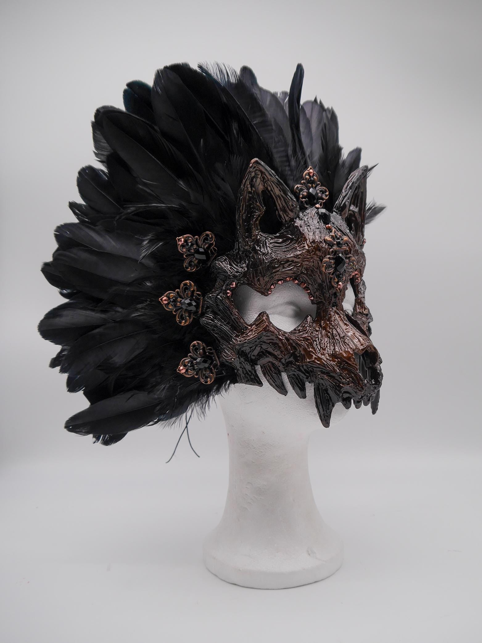 Black silber Cat Mask ~ Boho Maske ~ Headdress ~ Headpiece ~ Skull - Bones ~ wolves ~ wolf ~ Kopfschmuck