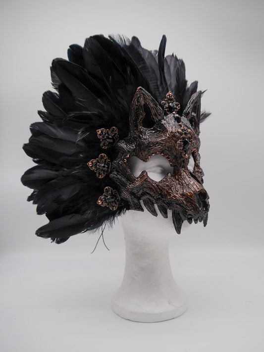 Black silber Cat Mask ~ Boho Maske ~ Headdress ~ Headpiece ~ Skull - Bones ~ wolves ~ wolf ~ Kopfschmuck