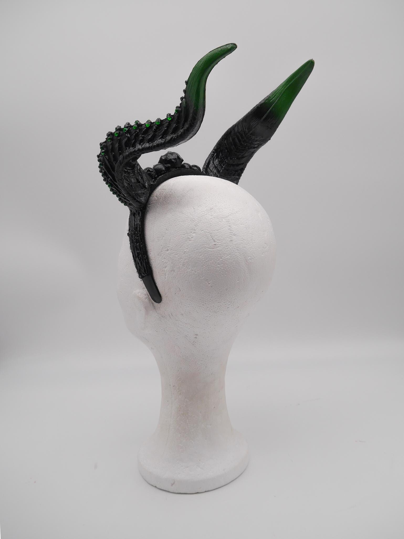 Emerald Noir Dragon Headdress ~ gothic Horns ~ Queen of Darkness ~ goth ~ occult Headpiece