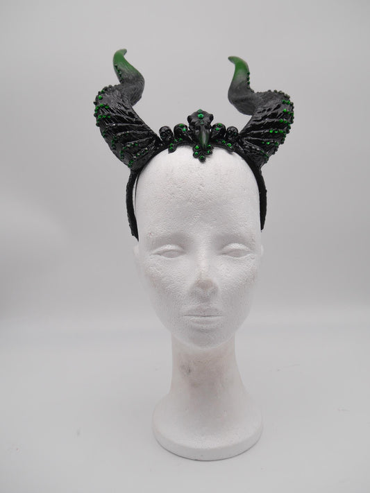 Emerald Noir Dragon Headdress ~ gothic Horns ~ Queen of Darkness ~ goth ~ occult Headpiece