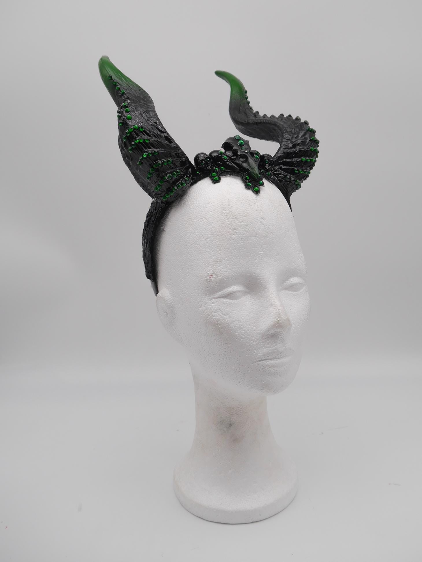 Emerald Noir Dragon Headdress ~ gothic Horns ~ Queen of Darkness ~ goth ~ occult Headpiece