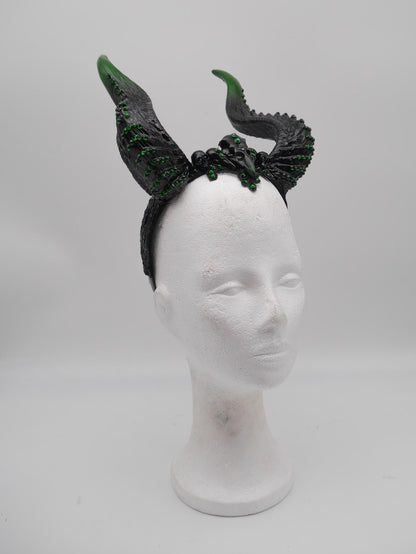Emerald Noir Dragon Headdress ~ gothic Horns ~ Queen of Darkness ~ goth ~ occult Headpiece