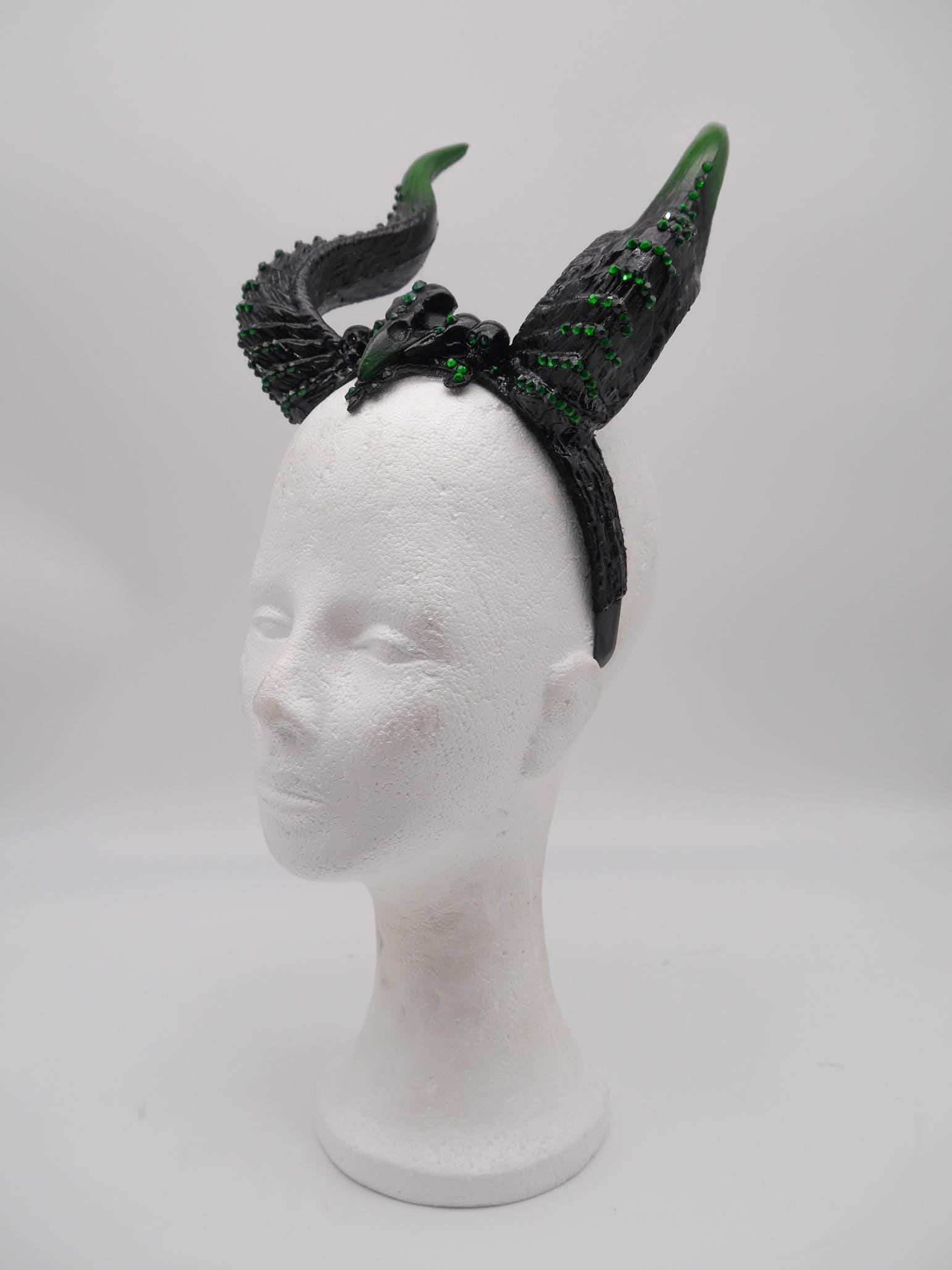 Emerald Noir Dragon Headdress ~ gothic Horns ~ Queen of Darkness ~ goth ~ occult Headpiece