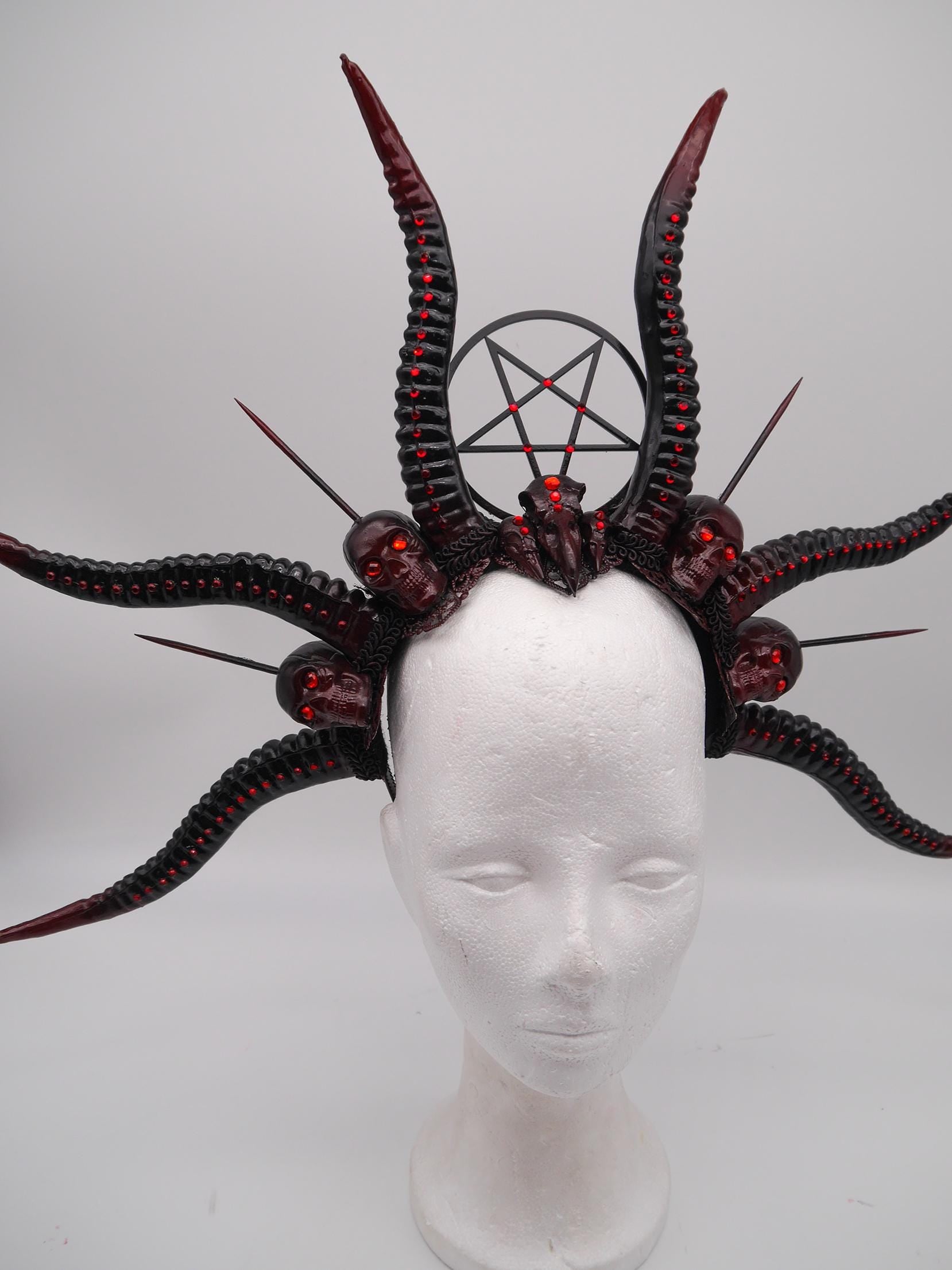 Dark Demon Headdress ~ gothic Horns ~ Queen of Darkness ~ goth ~ occult Headpiece