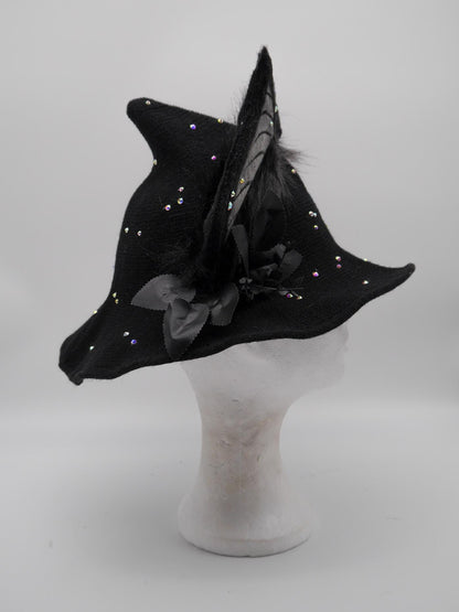 black witch Hat with Bat-Inspired Faux Fur Ears and Decorative Details ~ Magical Fantasy Design