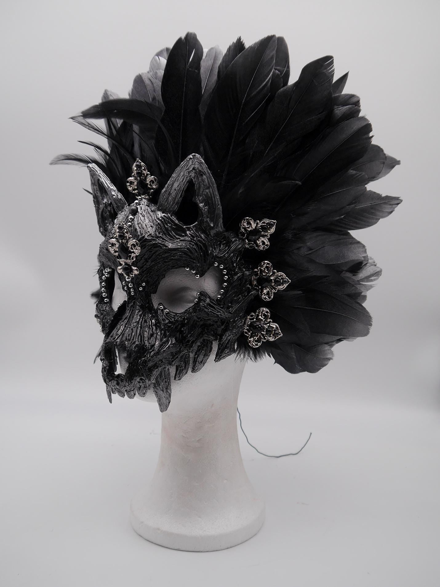 Black silver Cat Mask ~ Boho Maske ~ Headdress ~ Headpiece ~ Skull - Bones ~ wolves ~ wolf ~ Kopfschmuck