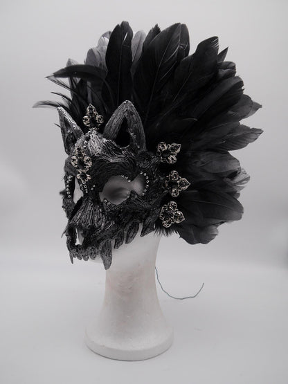 Black silver Cat Mask ~ Boho Maske ~ Headdress ~ Headpiece ~ Skull - Bones ~ wolves ~ wolf ~ Kopfschmuck