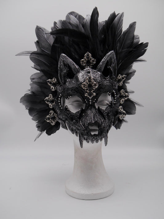 Black silver Cat Mask ~ Boho Maske ~ Headdress ~ Headpiece ~ Skull - Bones ~ wolves ~ wolf ~ Kopfschmuck