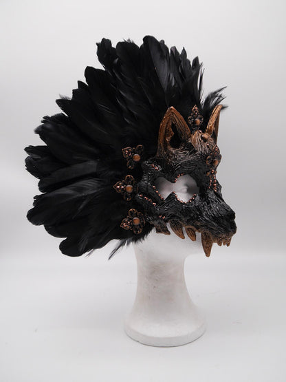 Black brown Cat Mask ~ Boho Maske