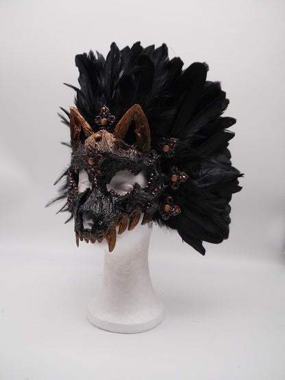 Black brown Cat Mask ~ Boho Maske