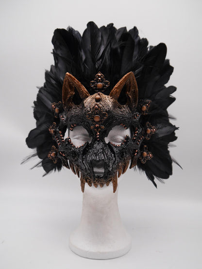 Black brown Cat Mask ~ Boho Maske