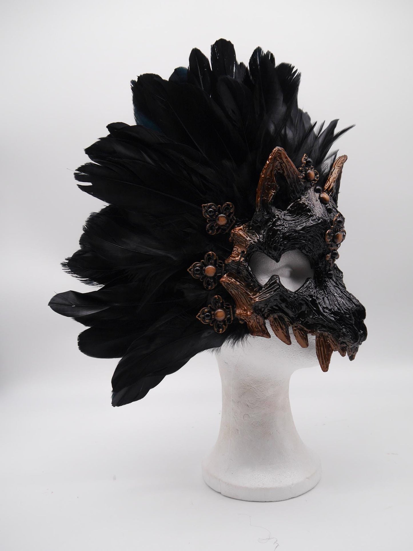 Black brown Cat Mask ~ Boho Maske ~ Headdress ~ Headpiece ~ Skull - Bones ~ wolves ~ wolf ~ Kopfschmuck