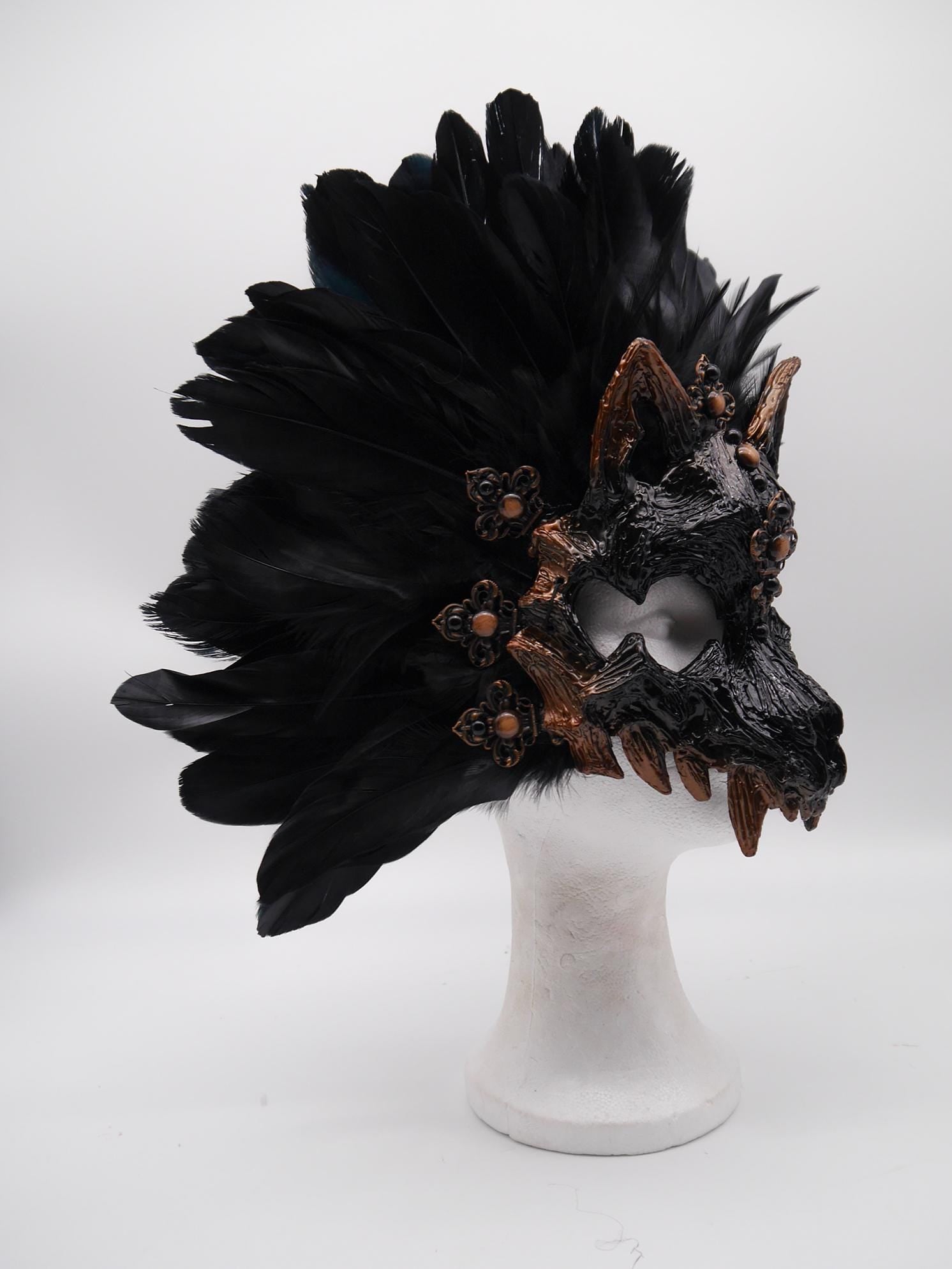 Black brown Cat Mask ~ Boho Maske ~ Headdress ~ Headpiece ~ Skull - Bones ~ wolves ~ wolf ~ Kopfschmuck