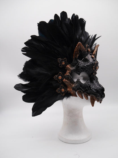Black brown Cat Mask ~ Boho Maske ~ Headdress ~ Headpiece ~ Skull - Bones ~ wolves ~ wolf ~ Kopfschmuck