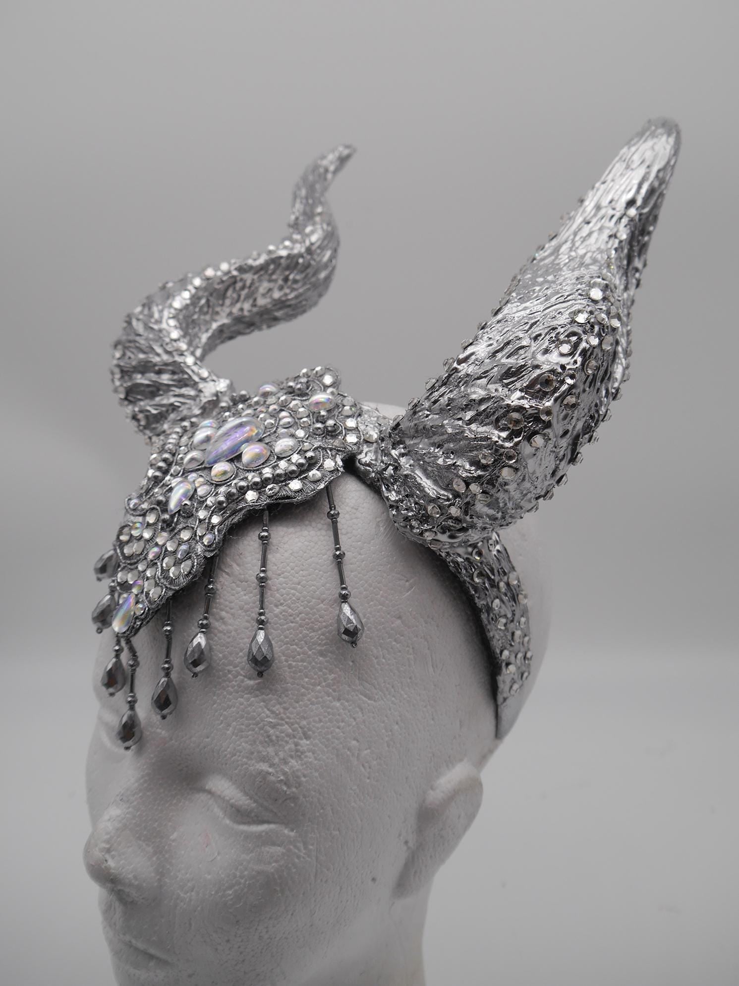 Frozen Light Dragon Headdress ~ winter gothic Horns ~ Ice Queen of Darkness ~ goth ~ occult Headpiece