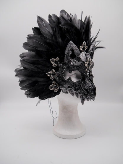 Black silver Cat Mask ~ Boho Maske ~ Headdress ~ Headpiece ~ Skull - Bones ~ wolves ~ wolf ~ Kopfschmuck