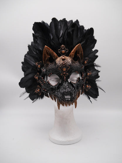 Black brown Cat Mask ~ Boho Maske