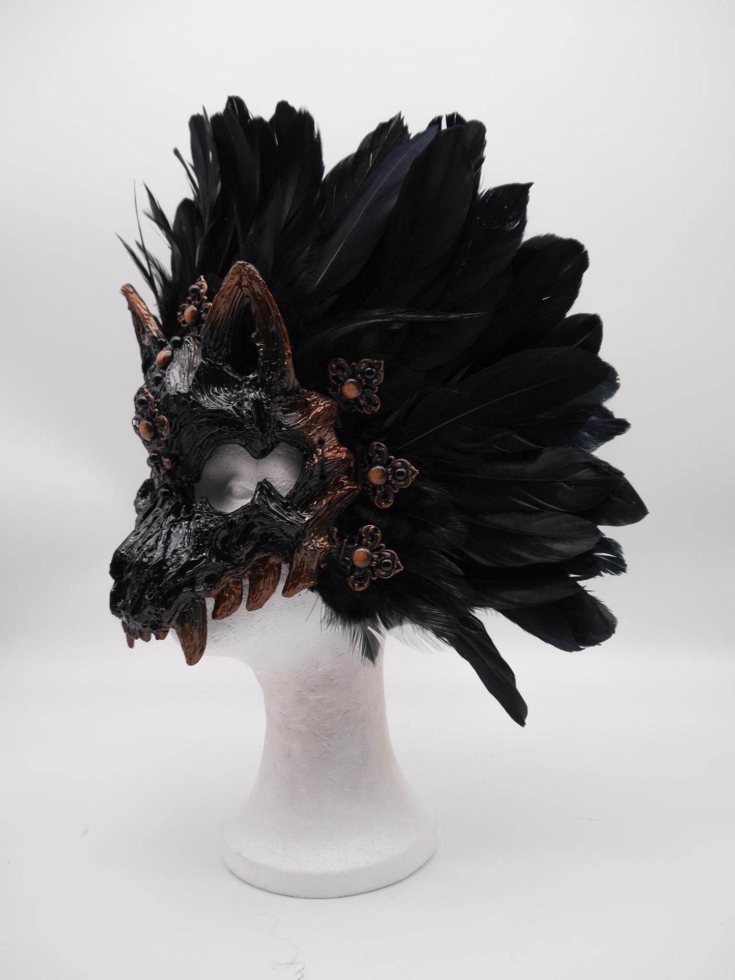 Black brown Cat Mask ~ Boho Maske ~ Headdress ~ Headpiece ~ Skull - Bones ~ wolves ~ wolf ~ Kopfschmuck