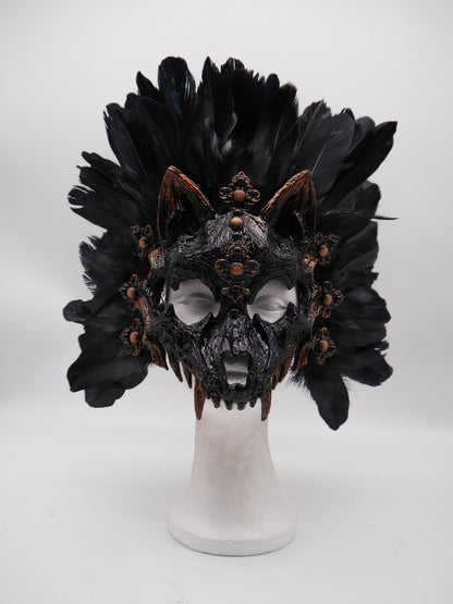 Black brown Cat Mask ~ Boho Maske ~ Headdress ~ Headpiece ~ Skull - Bones ~ wolves ~ wolf ~ Kopfschmuck