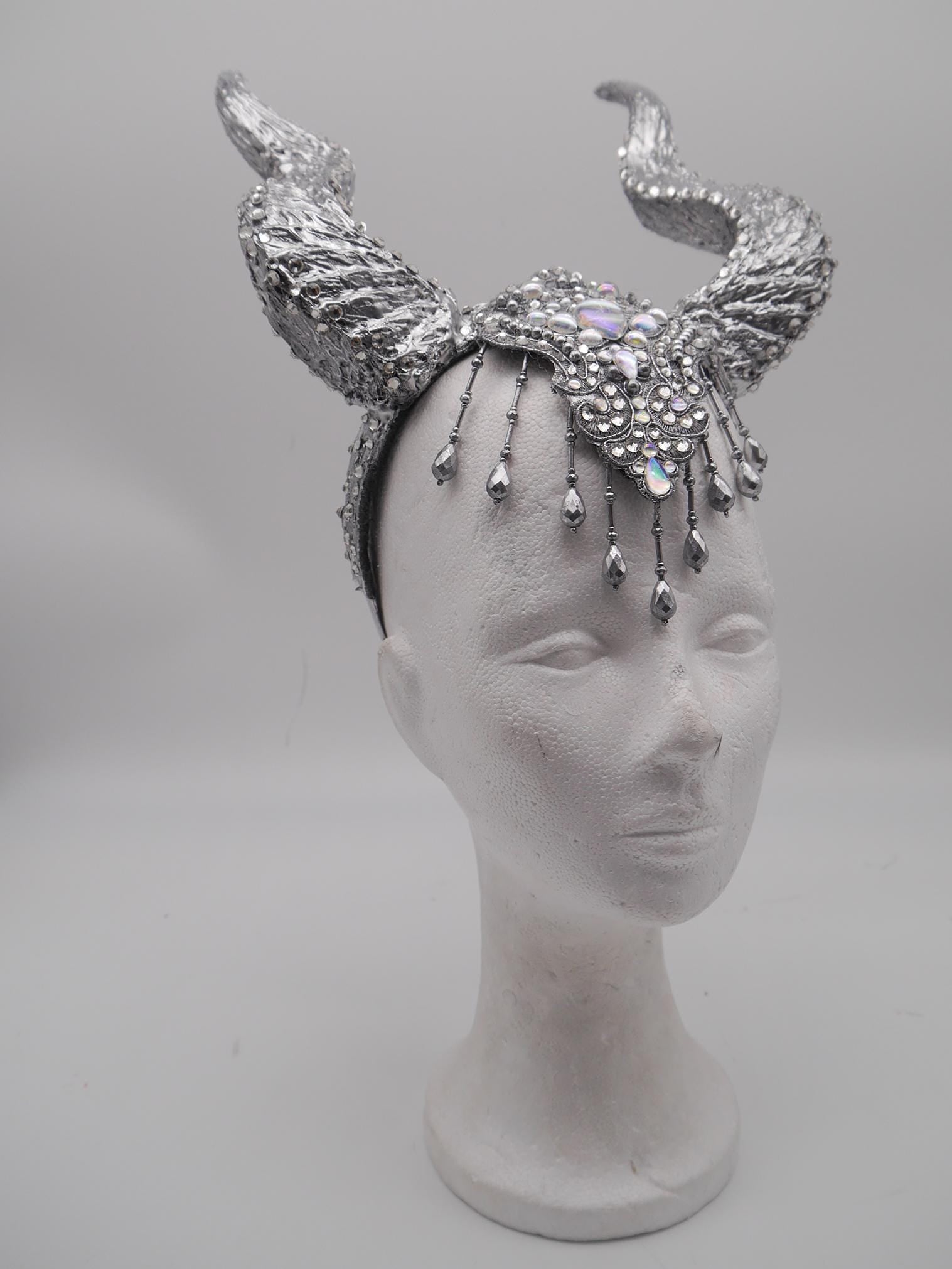 Frozen Light Dragon Headdress ~ winter gothic Horns ~ Ice Queen of Darkness ~ goth ~ occult Headpiece