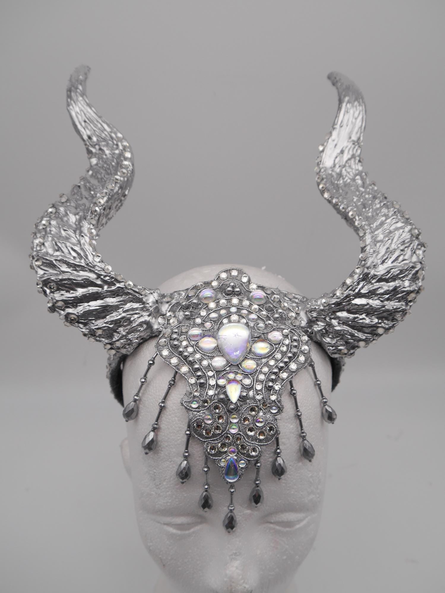 Frozen Light Dragon Headdress ~ winter gothic Horns ~ Ice Queen of Darkness ~ goth ~ occult Headpiece