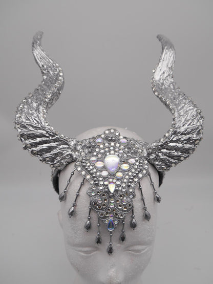 Frozen Light Dragon Headdress ~ winter gothic Horns ~ Ice Queen of Darkness ~ goth ~ occult Headpiece