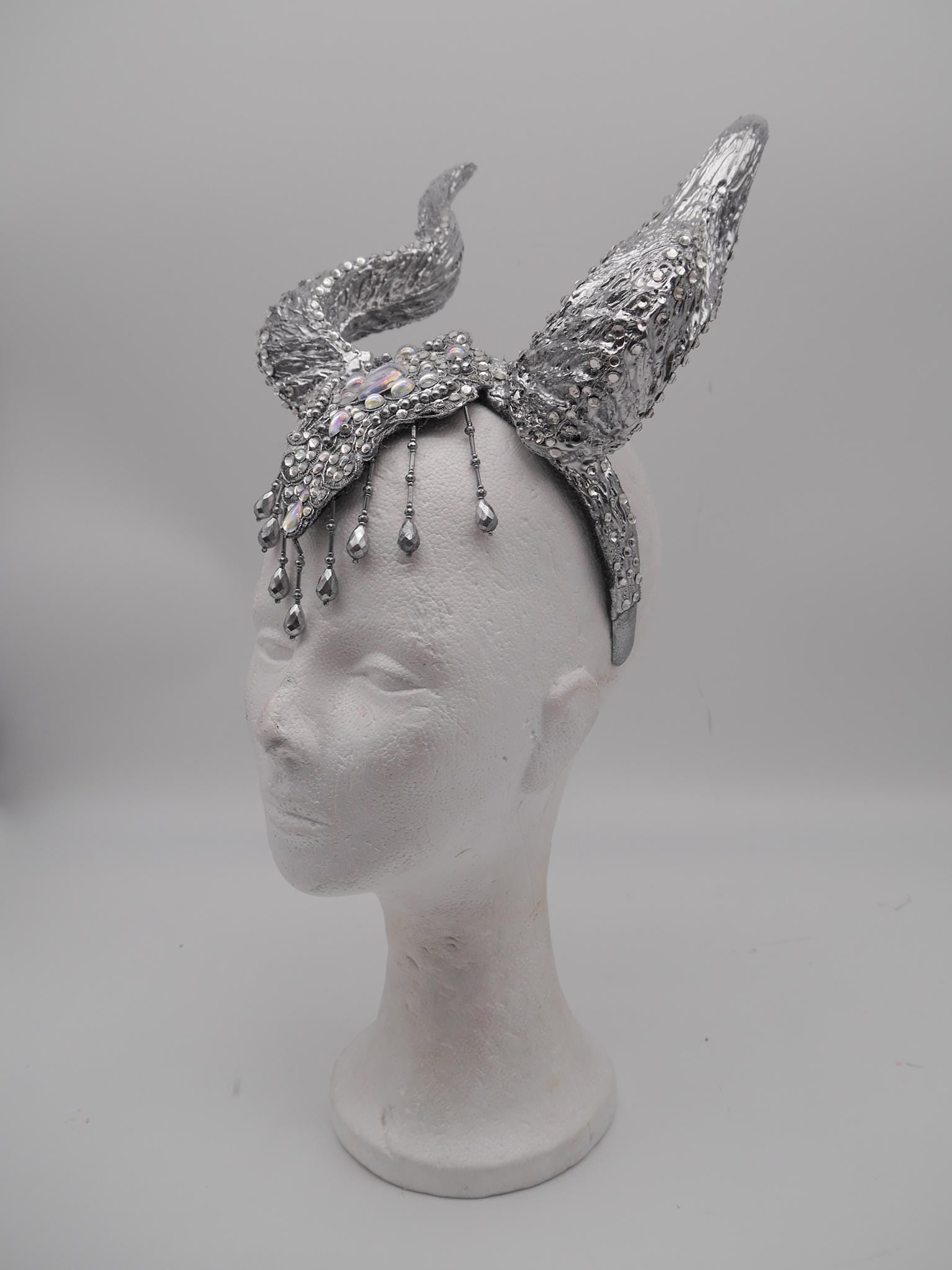 Frozen Light Dragon Headdress ~ winter gothic Horns ~ Ice Queen of Darkness ~ goth ~ occult Headpiece