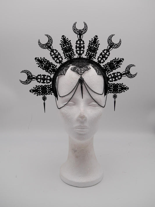 dark Luna gothic Halo ~ Moon Child Headdress ~ Mond Kopfschmuck ~ fantasy ~ costume ~ Elv ~ Elfe ~ Royal ~ Kristall ~ Krone ~ Crown