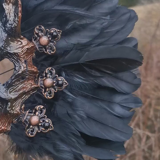 Black brown Cat Mask ~ Boho Maske ~ Headdress ~ Headpiece ~ Skull - Bones ~ wolves ~ wolf ~ Kopfschmuck