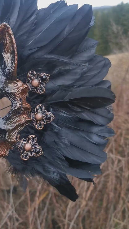 Black brown Cat Mask ~ Boho Maske ~ Headdress ~ Headpiece ~ Skull - Bones ~ wolves ~ wolf ~ Kopfschmuck