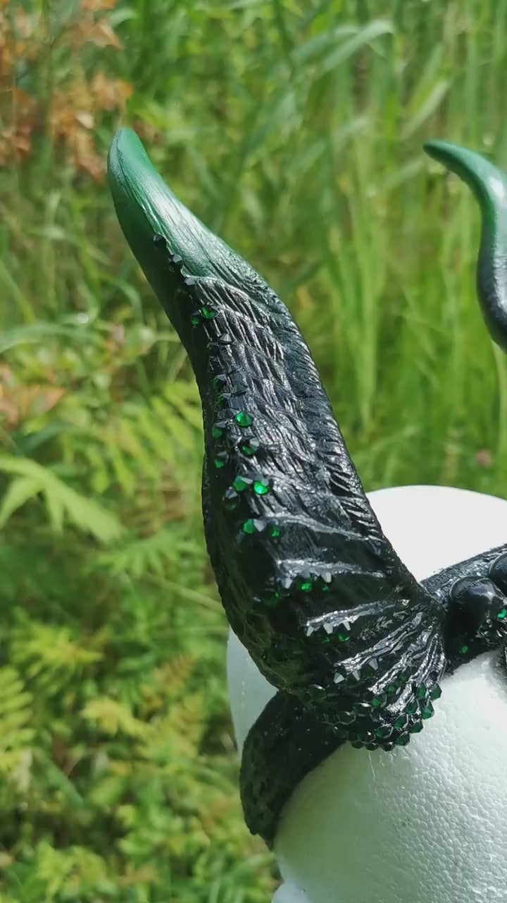 Emerald Noir Dragon Headdress ~ gothic Horns ~ Queen of Darkness ~ goth ~ occult Headpiece