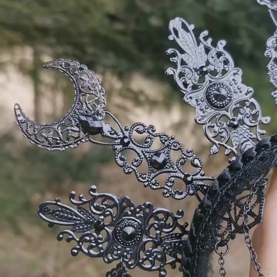 dark Luna gothic Halo ~ Moon Child Headdress ~ Mond Kopfschmuck ~ fantasy ~  costume ~ Elv ~ Elfe ~ Royal ~ Kristall ~ Krone ~ Crown
